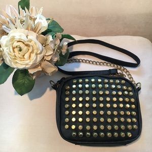 Lulu gold chain strap gold studded leather purse